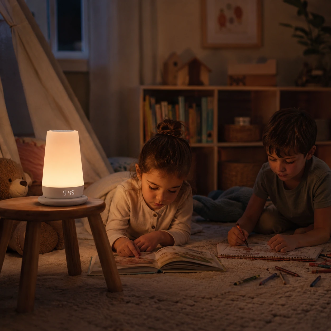 Hatch Rest+ 2nd Gen evening quiet-play scene Hatch Rest+ 2nd Gen evening quiet-play scene
