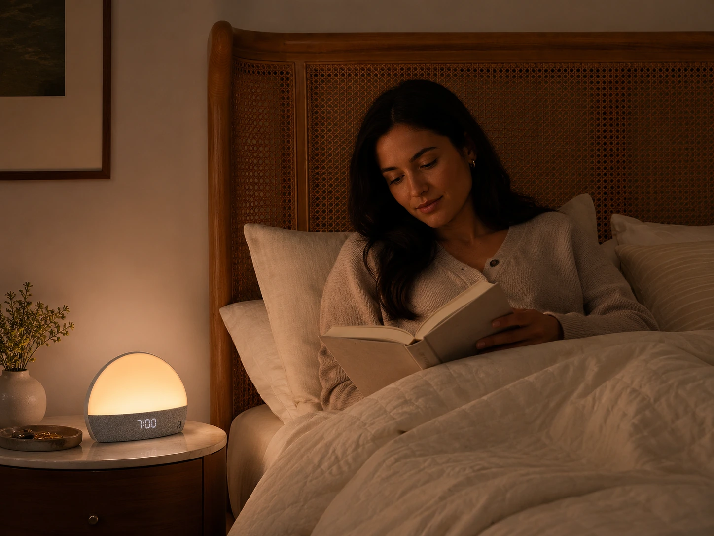 Hatch Restore used as a warm bedtime reading light Hatch Restore used as a warm bedtime reading light