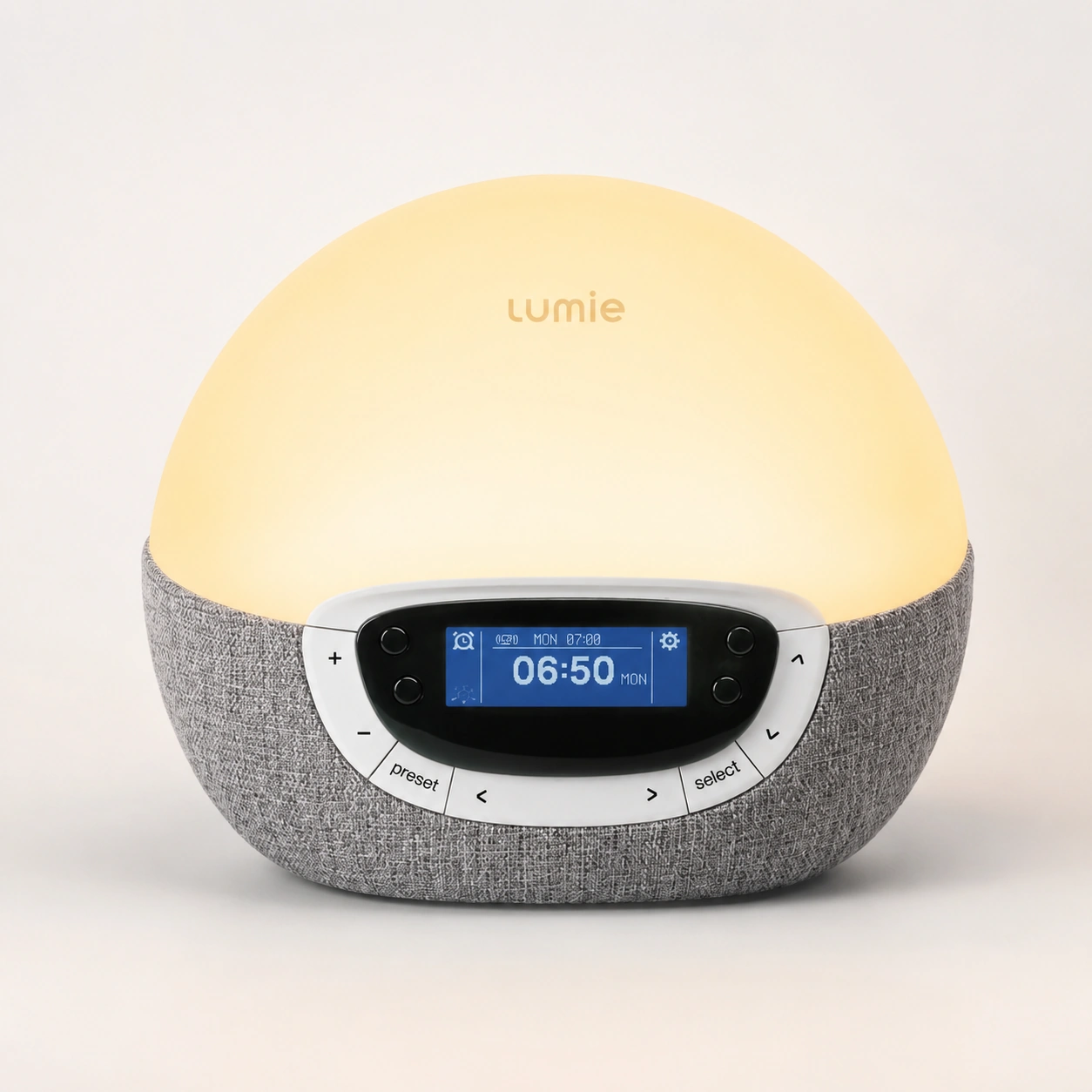 Lumie Bodyclock Rise300 alarm clock with sunrise effect on a clean background