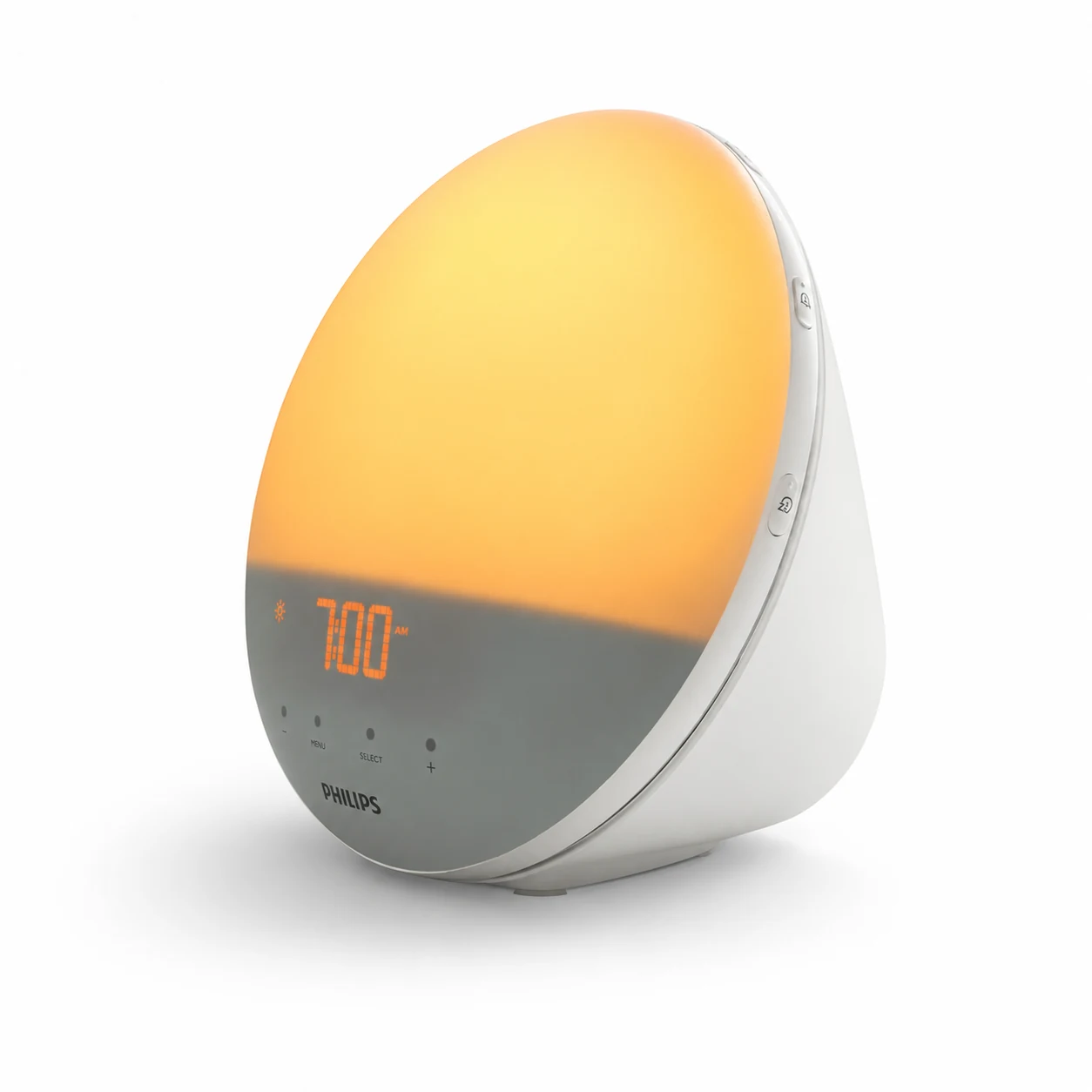 Angled front view of the Philips SmartSleep HF3520/60 sunrise alarm clock
